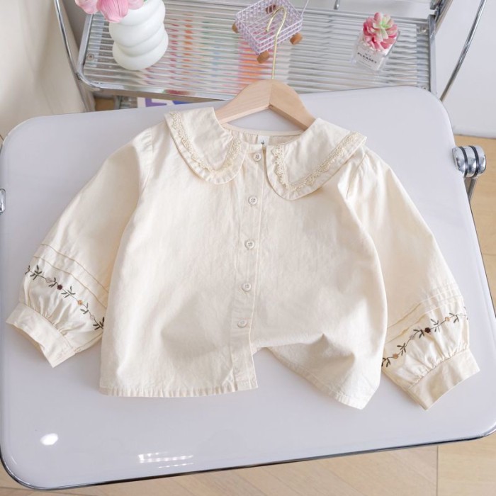 Áo Sơ Mi Bé Gái 25 Quần Áo Xuân Thu Mới Áo Sơ Mi Thời Trang Trẻ Em Bé Gái Áo Ren Dài Tay Áo Sơ M