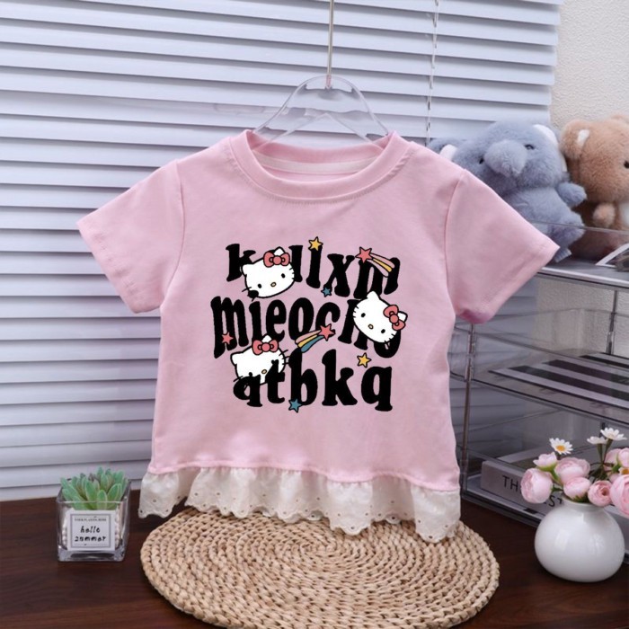 mùa hè trẻ em áo thun ngắn tay hoạt hình phong cách mới dành cho bé gái in phong cách nước ngoài
