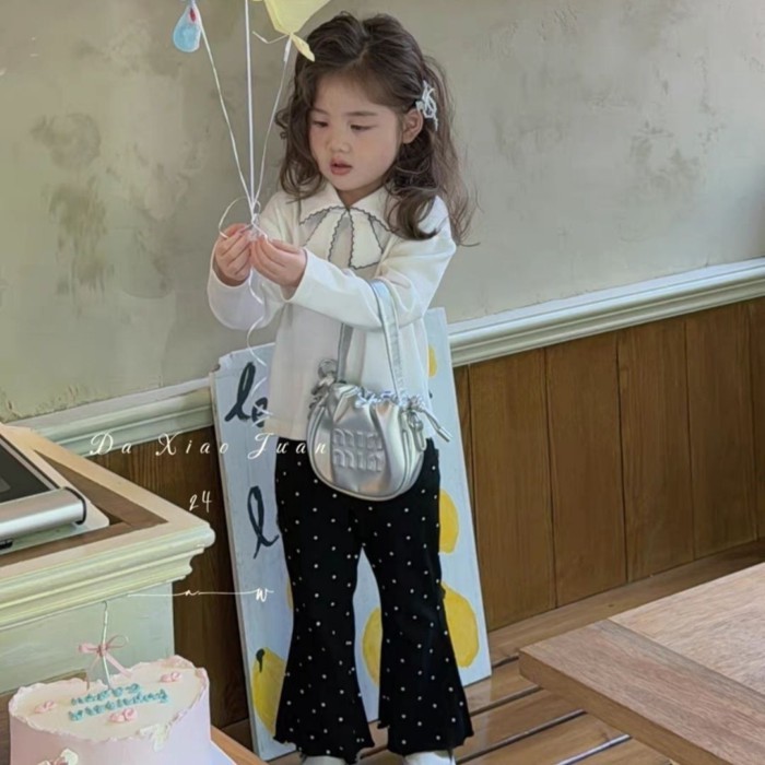Quần ống loe chấm bi bé gái, quần legging xuân hè trẻ em, quần chống muỗi phiên bản Hàn Quốc,