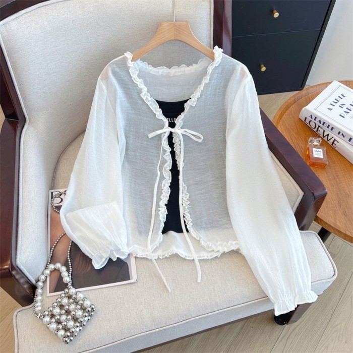 Áo cardigan voan siêu cổ tích quần áo chống nắng màu trắng cho nữ mùa hè khăn choàng kiểu mới