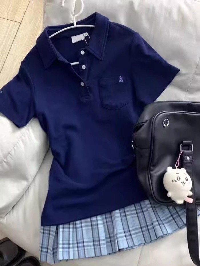 Áo sơ mi Polo ngắn tay có cổ dáng suông giản dị kiểu hàn quốc tay lỡ dành cho đi học