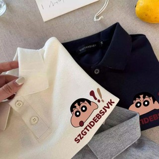 Áo thun polo trẻ em cho bé trai và bé gái Áo thun dài tay Crayon Shin-chan Áo có ve cổ thường ngày