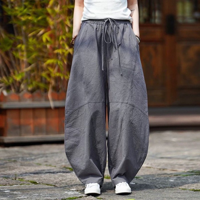 Quần Yamamoto bằng vải lanh và cotton văn học dành cho nam và nữ, quần dài vải lanh rộng rãi