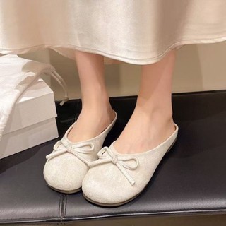 Dép nửa mũi nơ cổ tích của Pháp dành cho nữ, giày lười đế mềm để mặc bên ngoài, dép nửa đế đế