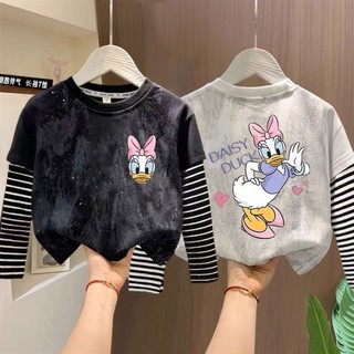 Áo phông dài tay cotton nguyên chất nhuộm màu cho bé gái áo phông hoạt hình thời trang đế áo thun h