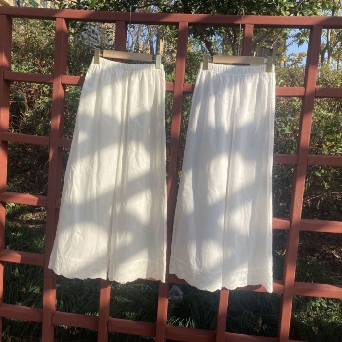 Quần cotton và lanh, quần âu nghệ thuật gia đình phong cách mới, quần ống rộng thêu ren, quần