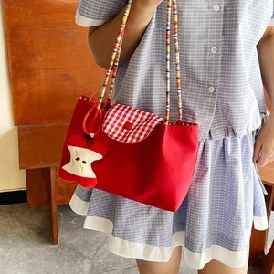 Túi nylon kẻ sọc đỏ dung tích lớn di động phong cách Hàn Quốc lười biếng đi lại và đi chơi Túi