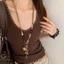 Vòng cổ đính cườm nhiều lớp Boho Chic dành cho nữ có mặt dây chuyền hợp kim