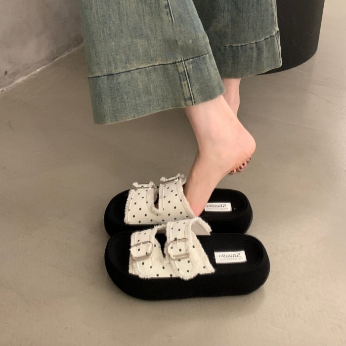 Dép Birkenstock đế dày chấm bi đẹp cho nữ, sandal mặc ngoài mùa hè mới, sandal chân váy và sa