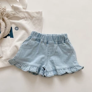 Bé Gái Mùa Hè Mềm Quần Short Denim Mùa Hè Mới Phong Cách Hàn Quốc Bé Nấm Viền Nóng Quần Quần