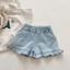 Bé Gái Mùa Hè Mềm Quần Short Denim Mùa Hè Mới Phong Cách Hàn Quốc Bé Nấm Viền Nóng Quần Quần