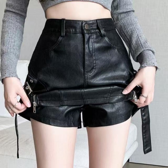 thời trang hot girl PU váy thu đông thiết kế mới váy da dây kéo giảm béo váy ngắn eo cao