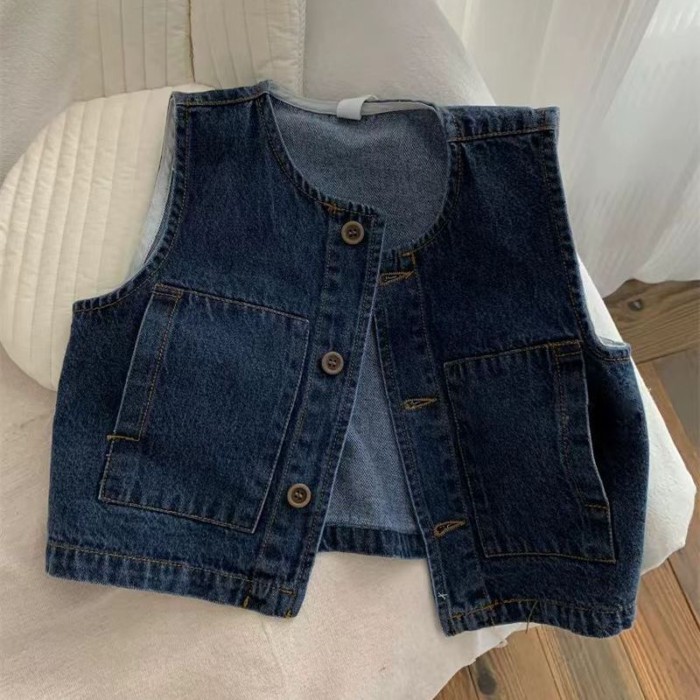 Quần áo trẻ em phong cách Hàn Quốc xuân thu bé gái phong cách mới vest denim trẻ em đa năng á