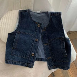 Quần áo trẻ em phong cách Hàn Quốc xuân thu bé gái phong cách mới vest denim trẻ em đa năng á