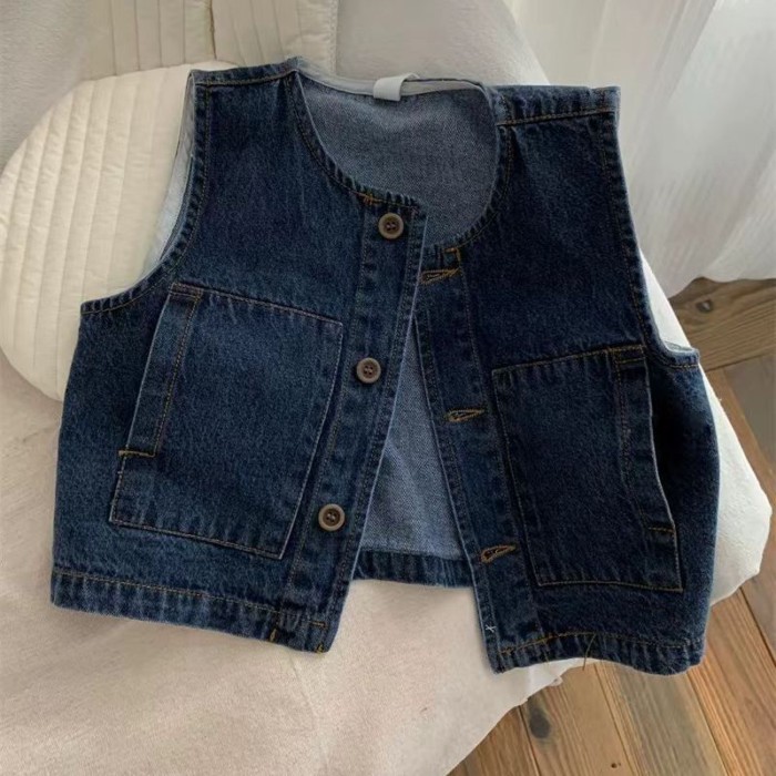 Quần áo trẻ em phong cách Hàn Quốc xuân thu bé gái phong cách mới vest denim trẻ em đa năng á
