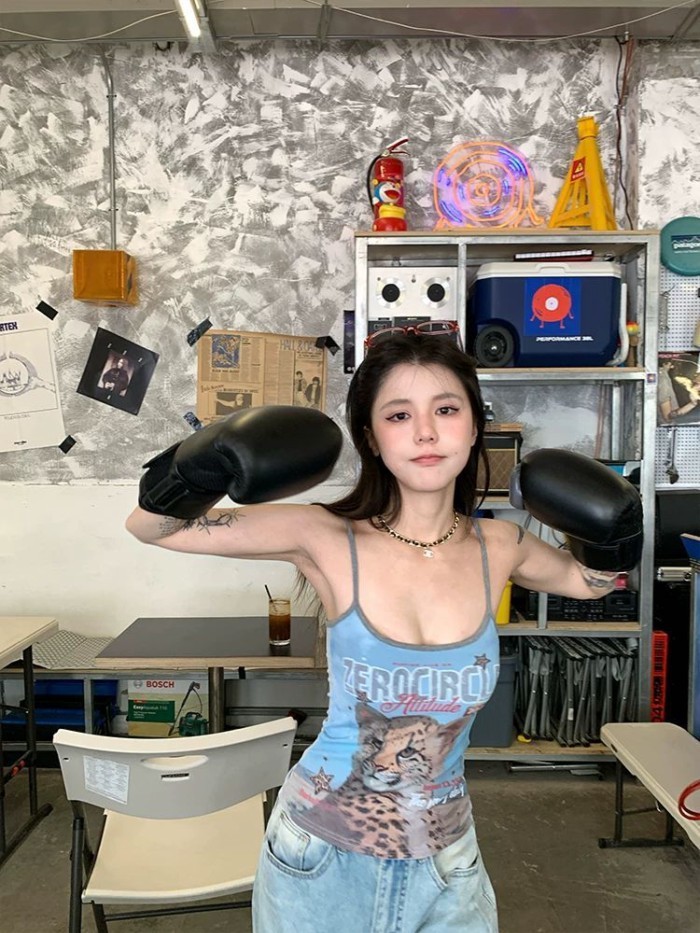 Áo yếm in họa tiết động vật đường phố phong cách retro Mỹ mùa hè mới cho nữ hot girl ngắn dán