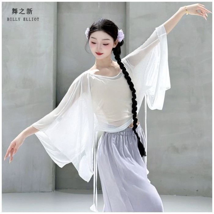 vần điệu nhảy cổ điển gạc nữ thanh lịch áo lưới dáng rộng quần áo tập nhảy hiện đại