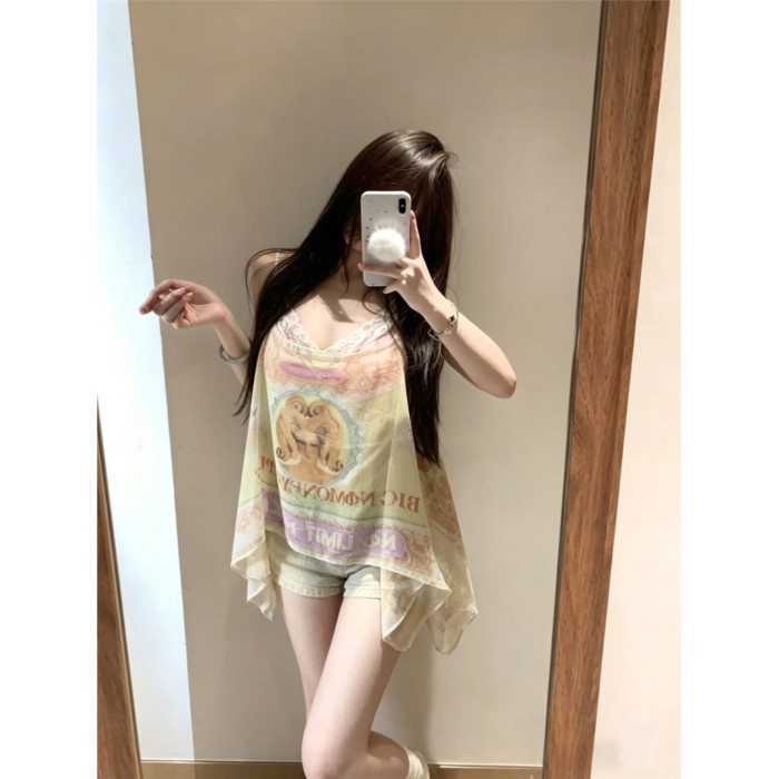 Mùa Xuân Mới Niche Gợi Cảm Ngọt Ngào Cay Hai Áo Voan Độn Trễ Vai Giảm Béo Rời Kỳ Nghỉ Suspend