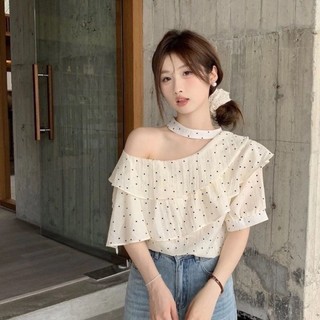 Cổ lá sen , tay phồng, thiết kế cao cấp, sơ mi chấm bi Pháp siêu cổ tích, áo mùa, sơ mi mới sa