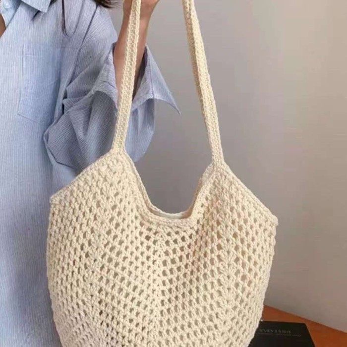 Túi xách lười mới Túi đeo vai đi biển thông thường Dung tích lớn cho kỳ nghỉ Dệt rỗng - Dây đe
