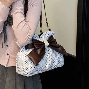 Túi tote nơ chấm bi phong cách cổ điển Hàn Quốc dành cho nữ mới dung tích lớn màu tương phản