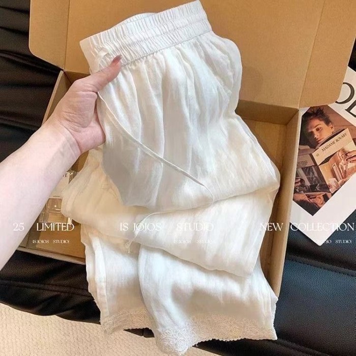 Màu hồng Quần kiểu Trung Quốc mới Quần thêu thêu Mùa hè dành cho nữ Kiểu dáng mỏng Lười treo