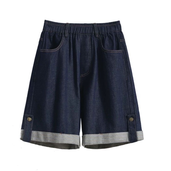 Quần Short Denim Tencel Nữ Mùa Hè Mỏng Cao Cấp Ôm Quần Size Lớn Rời Băng Lụa Ống Rộng Giữa quần