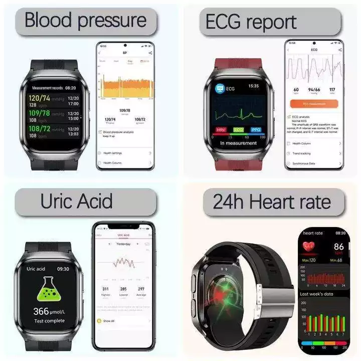 Đồng loại bơm + túi khí đo huyết áp, ECG+PPG, mỡ máu, axit uric, đồng hồ thông minh theo dõi khỏe, chăm sóc sức khỏe – 4