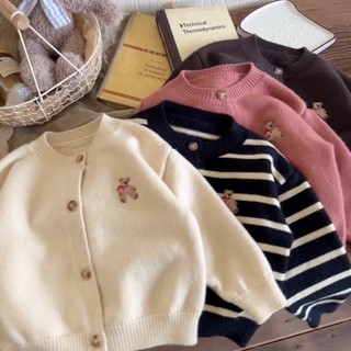 Áo len thêu họa tiết bé trai và bé gái mặc ngoài len sọc dệt kim áo khoác cardigan quần áo trẻ em h
