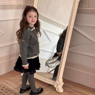 Áo len cardigan bé gái dệt kim áo khoác ren khâu ngọt ngào