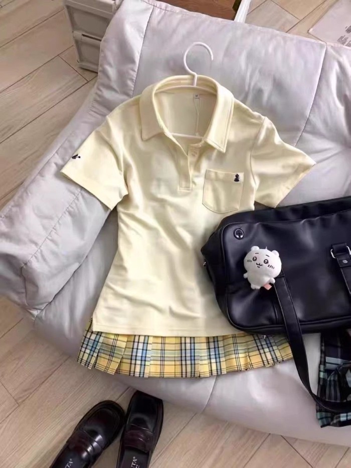 Áo sơ mi Polo ngắn tay có cổ dáng suông giản dị kiểu hàn quốc tay lỡ dành cho đi học