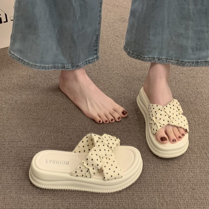 Dép phong cách cổ tích cho nữ, dép mùa hè kèm váy, sandal đế dày đi biển tăng chiều cao