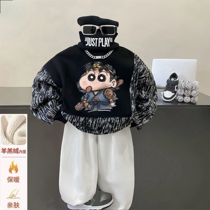 Áo len cổ tròn hoạt hình trẻ em phong cách mới đa năng dành cho bé trai