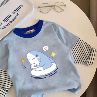Áo hoạt hình dài tay cotton nguyên chất dành cho trẻ nhỏ và vừa, bé trai và bé gái