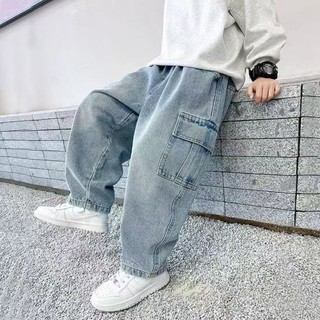 Quần bé trai , quần jean xuân thu, quần áo bảo hộ lao động mới, quần thẳng trẻ em cỡ vừa và lớn,