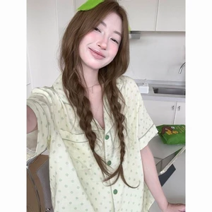 Bộ đồ ngủ chấm bi ngọt ngào và dễ thương cho nữ mùa hè mới Quần short ngắn tay phong cách Hàn