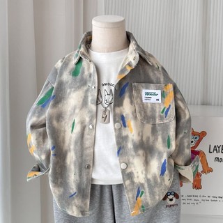 Áo sơ mi denim cho bé trai Áo khoác dài tay Áo sơ mi trẻ em Cardigan Áo sơ mi trẻ em vừa và lớn cho