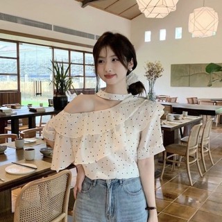 Cổ lá sen , tay phồng, thiết kế cao cấp, sơ mi chấm bi Pháp siêu cổ tích, áo mùa, sơ mi mới sa