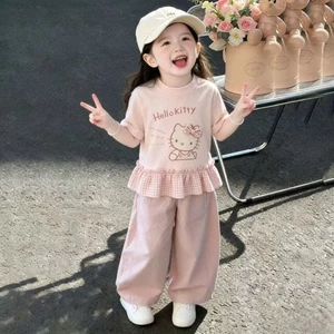 Bộ Đồ Mùa Hè Bé Gái Mới Áo Thun Nữ Tay Ngắn Phong Cách Chấm Bi Chống Muỗi Quần Âu Hai Mảnh Bộ