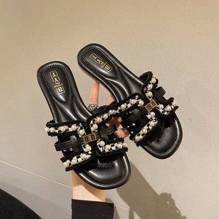 Dép đế bằng đẹp cho nữ mặc làm áo khoác ngoài mùa hè, phong cách cổ tích mới với váy, sandal