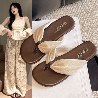 Dép xỏ ngón nơ  dành cho nữ mùa hè mới mặc ngoài đế mềm chống trượt đế phẳng dép xỏ ngón phong