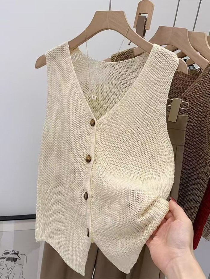Áo Vest Không Tay Áo Vest Nữ Dệt Kim Rỗng Phong Cách Mới Độc Đáo Đẹp Niche Top Mặc