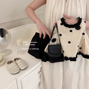 Quần áo trẻ em, vest bé gái, quần áo mùa hè, áo vest hai mảnh không tay bằng vải lanh và cott