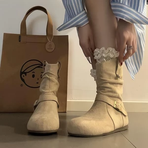 Giày bốt ngắn cổ điển bên trong tăng chiều cao cho nữ Giày bốt mùa hè mới giảm béo Giày bốt c