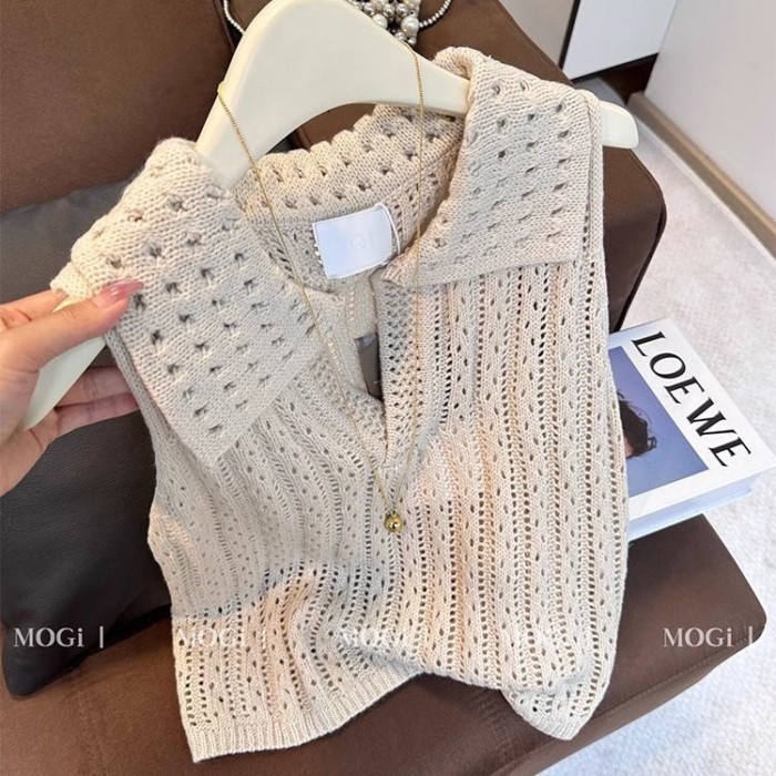 Áo vest dệt kim rỗng phong cách Pháp dành cho nữ mùa hè phong cách mới áo không tay đa năng k