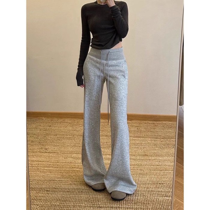 Quần bootcut thể thao nữ có dây rút, lưng cao, dáng ôm, quần dài xếp nếp đi làm