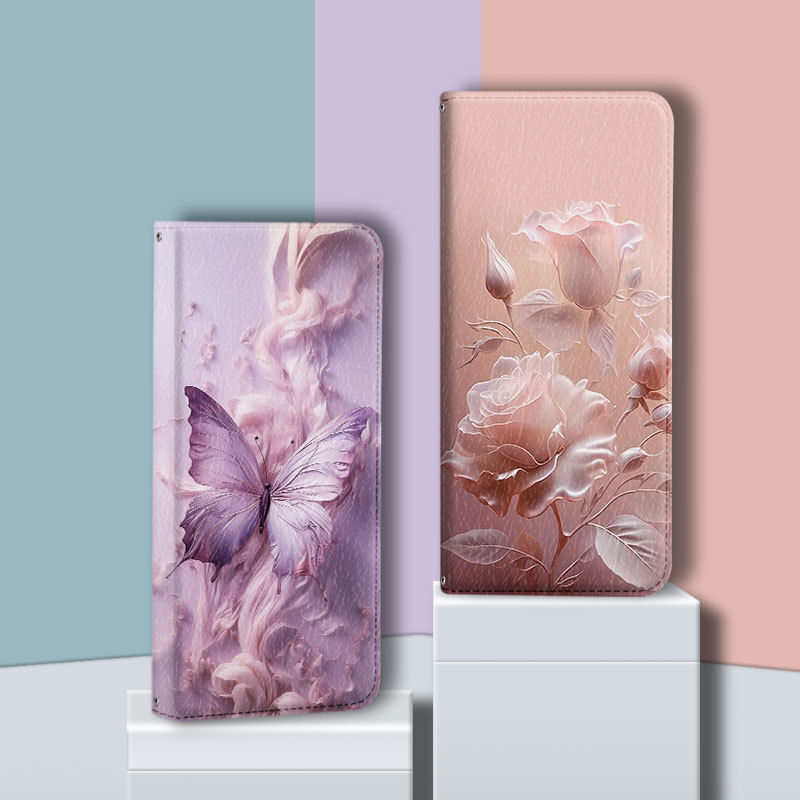 Ốp Da Lật Cho Apple iPhone 12 Mini 13 14 Pro max Bướm Khe Cắm Thẻ Hoa Khe Cắm Điện Thoại