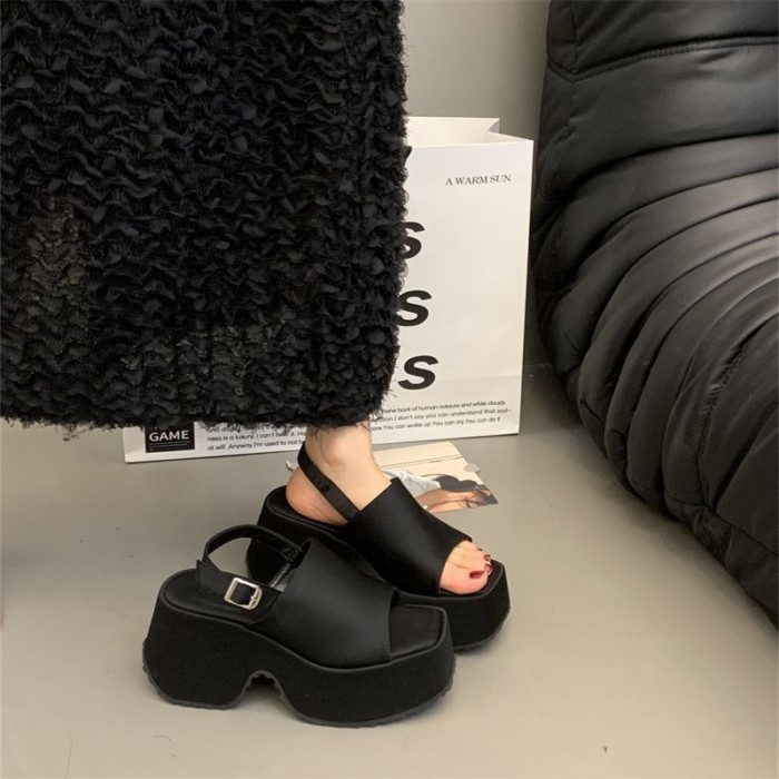 Giày sandal hở mũi mũi nhọn in họa tiết da báo giản dị dành cho nữ mặc mùa hè thiết kế nền tảng già