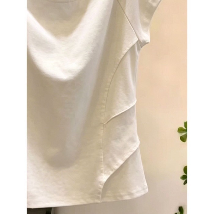 Lan ~ 95% Cotton Tinh Tế Phiên Bản Hàn Quốc Màu Trơn Xếp Ly Áo Thun Nữ Xuân Hè Phong Cách Mới Rời Ôm Hơn Nhìn Thời Trang Hàng Đầu Nữ