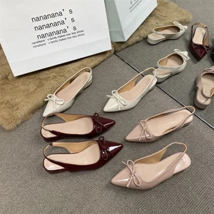 Giày sandal mũi nhọn phong cách Pháp xinh xắn dành cho nữ, giày đế rỗng thắt nơ phía sau cùng